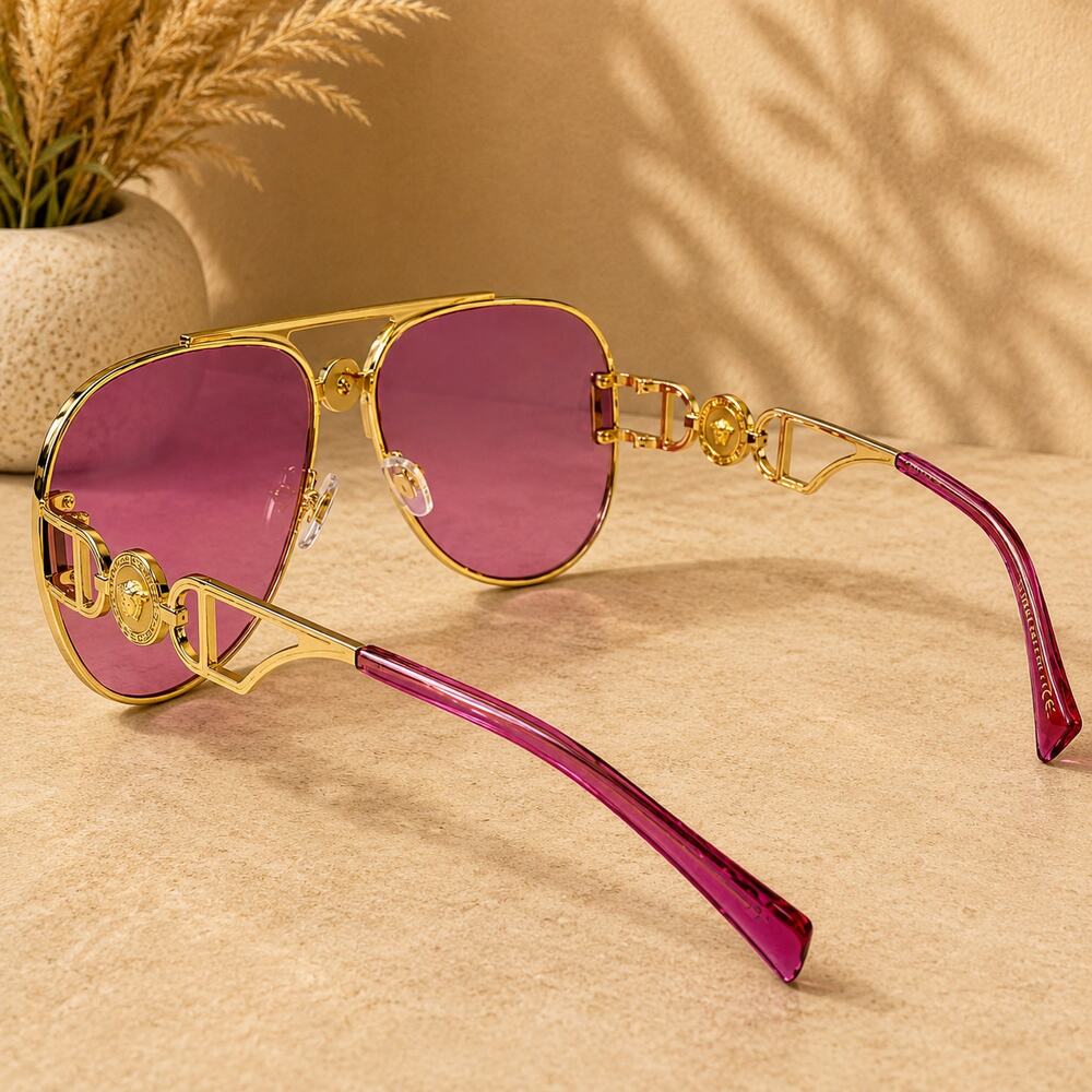 Versace VE2255 1002A4 Gold Pilot Aviator Sunglasses Pink Mirror Lenses - Picture 4 of 4